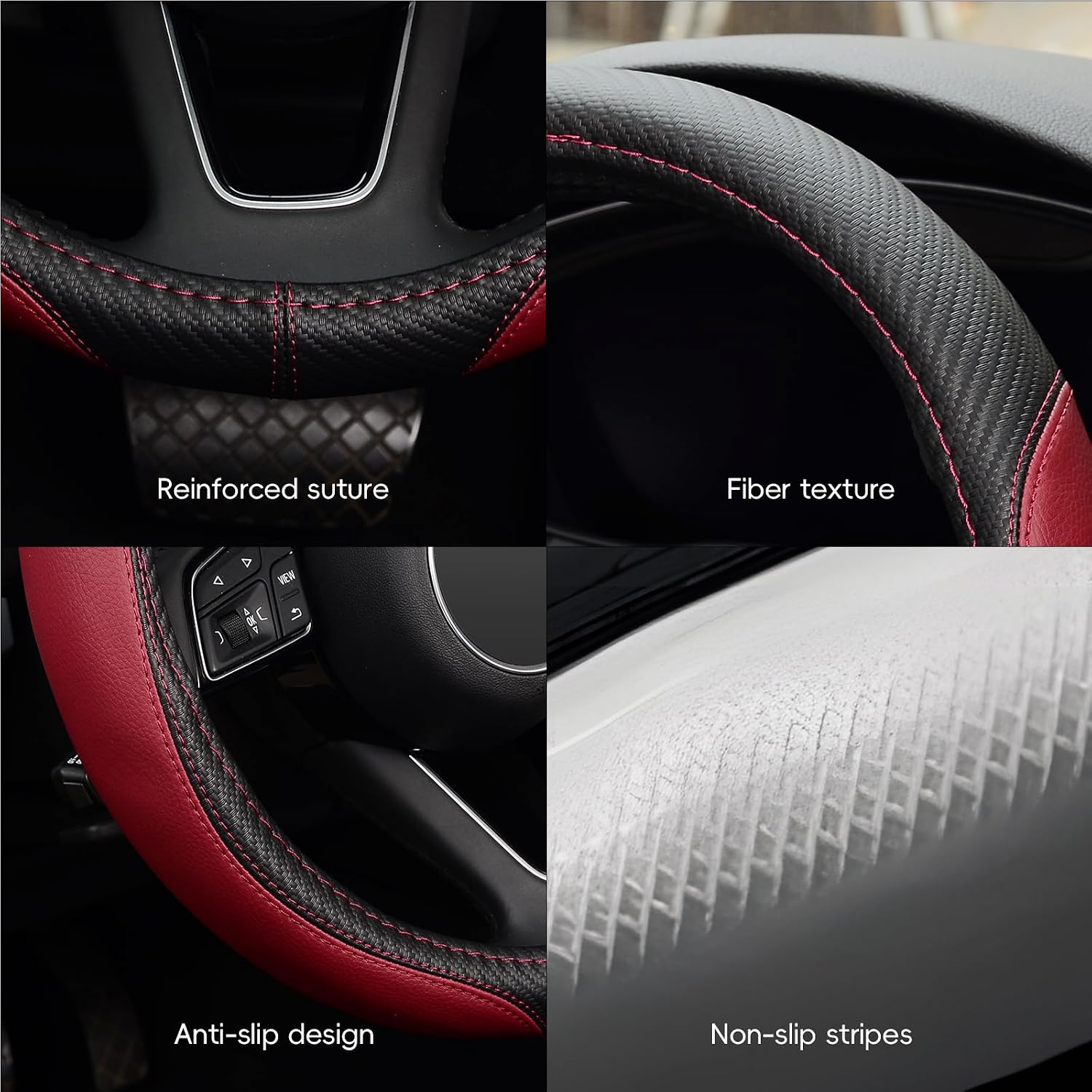LABBYWAY Microfiber Leather Steering Wheel Cover,15",Anti-Slip,Burgundy image 5