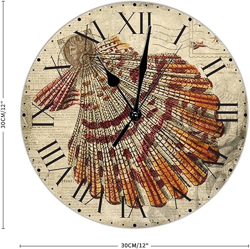 Miniatura 99 de ArogGeld Reloj de pared con diseño de estrella de mar antigua francesa, de cloruro de polivinilo, con números romanos, de 10 pulgadas, funciona