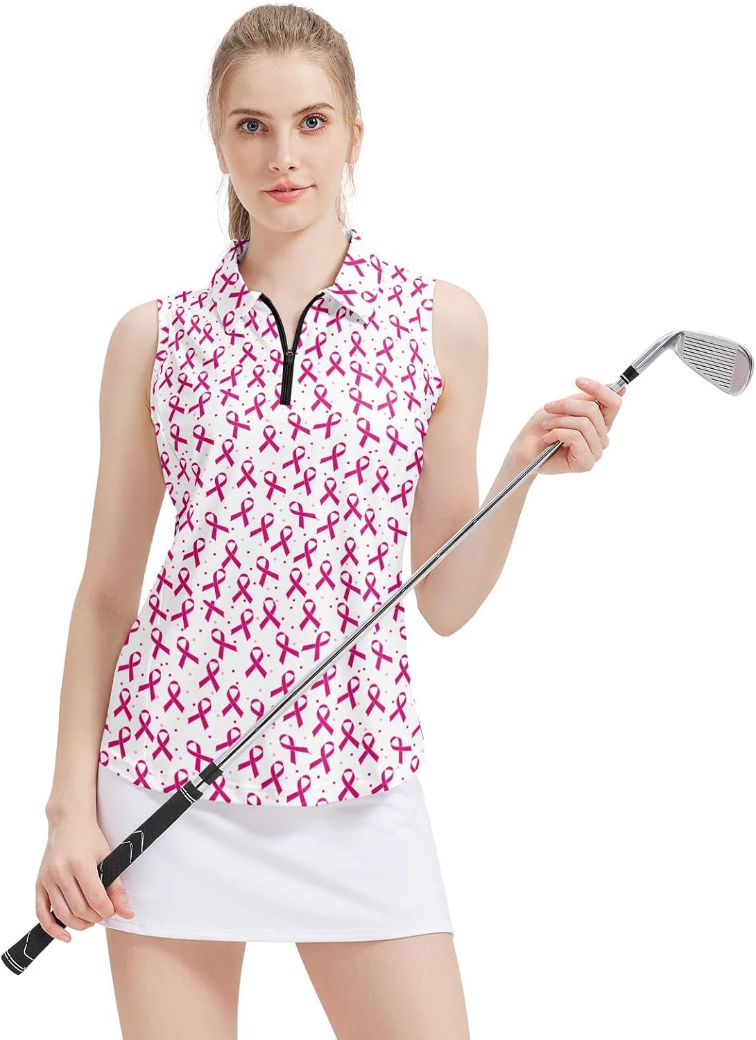 Womens Golf Shirts Sleeveless Moisture Wicking Polo Shirt Zip Collar Athletic Workout Tennis Tank Top S