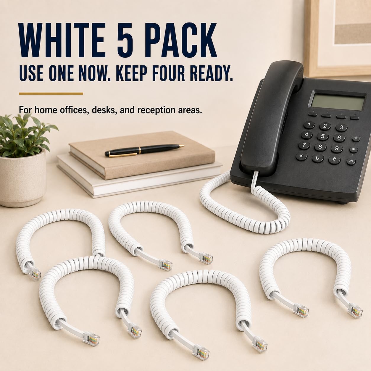 Cable de teléfono de cobre puro de 10 pies, cable de teléfono fijo RJ9 4P4C, cable de repuesto en espiral de 10 pies para teléfonos de oficina/hogar, diseño en espiral elástico, compatible