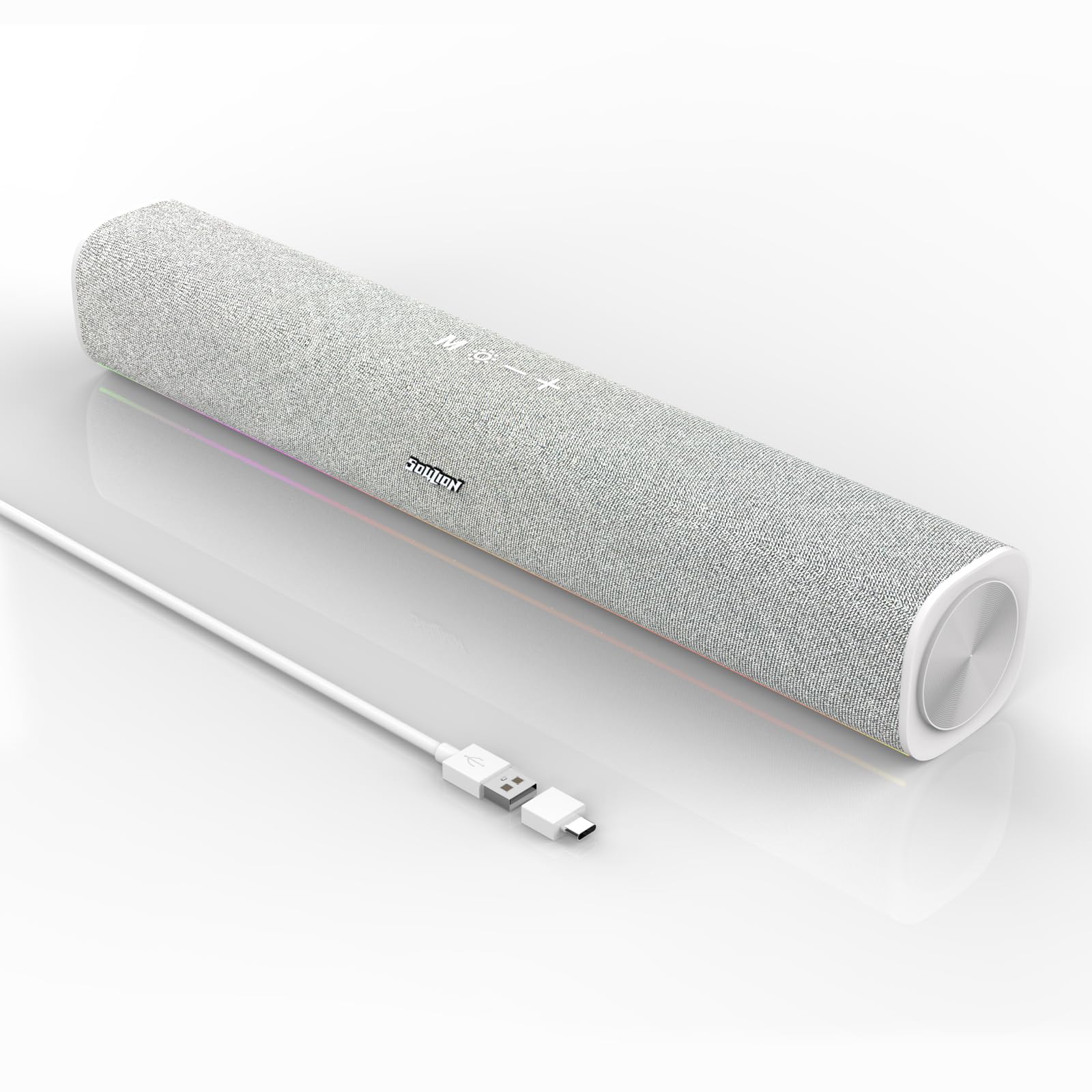 SOULION R100 Barra Sonido para PC/Ordenador Portátil con Bluetooth y iluminación Personalizable, Alimentación USB, para Ordenador, Portátil Móvil,Teléfonos, Blanco