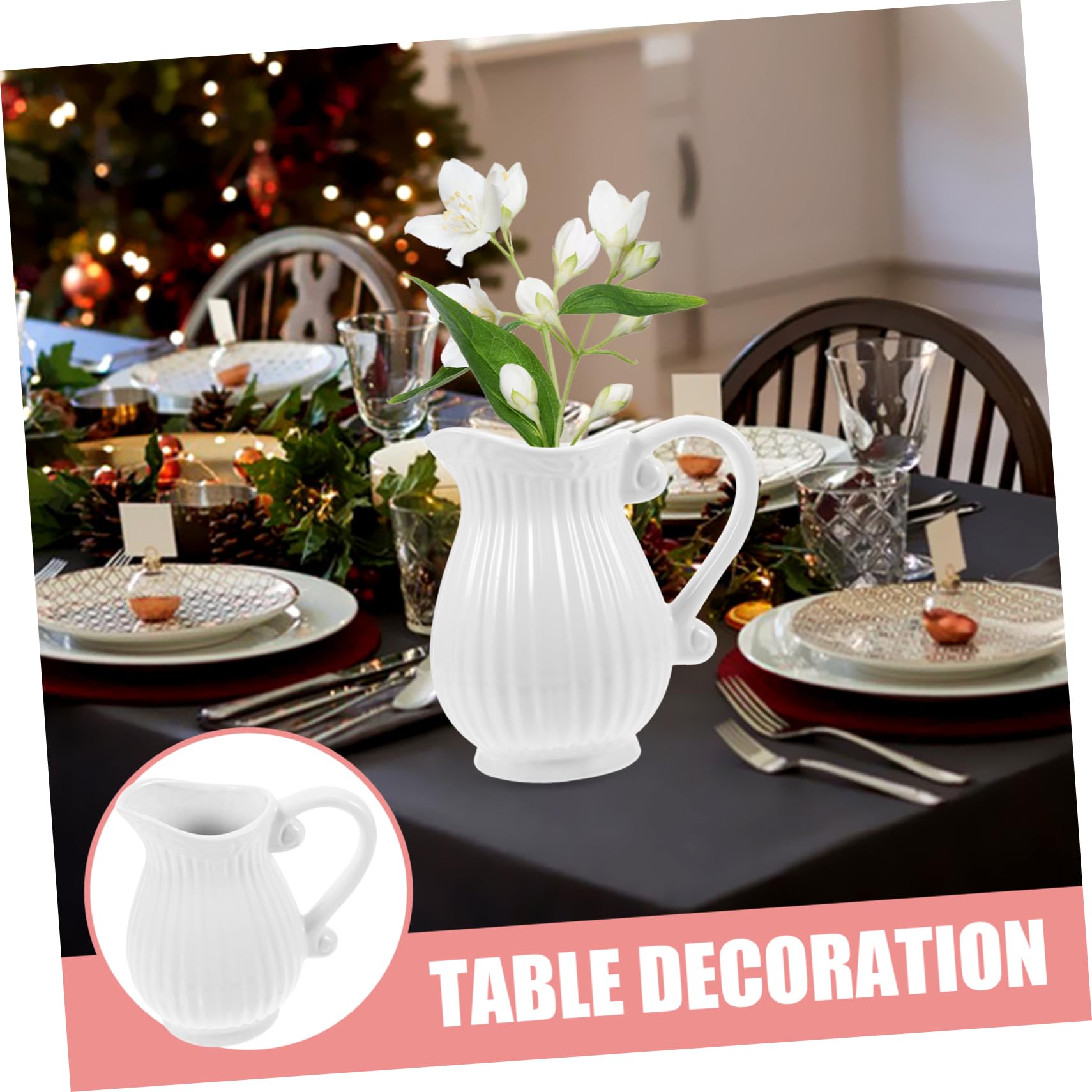 Vase Pichet en Céramique Blanche Style Ferme, Décoratif | Forme Pichet Européenne, pour Fleurs et Plantes Hydroponiques, Boutique de Fleur ou Maison