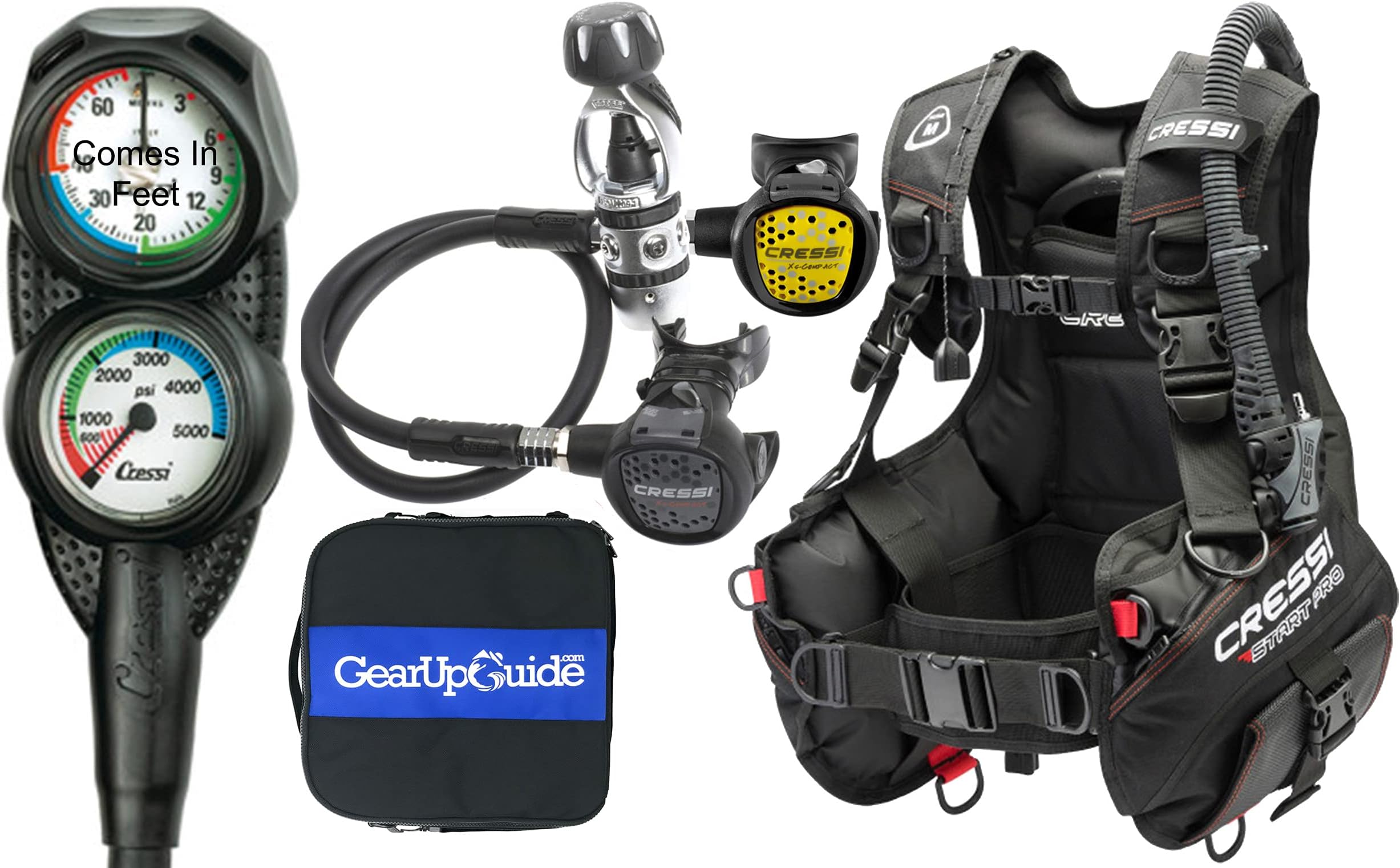 Cressi Start Scuba Diving Gear Package Complete with Start 2.0 BCD - Mini Console PD2 Gauge - AC2 Compact Regulator Set Fully Assembled, Medium