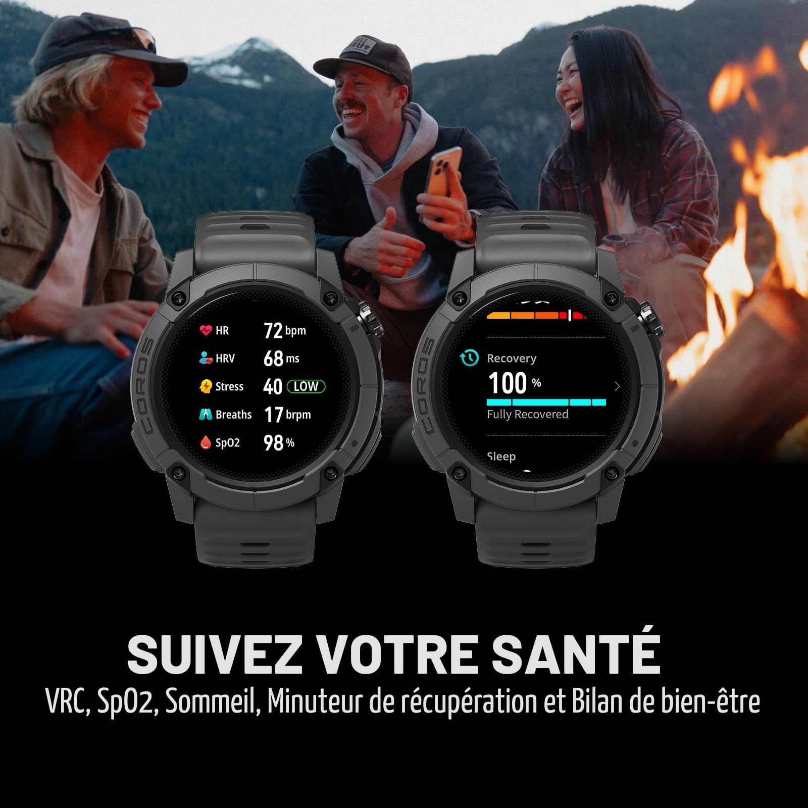 COROS Nomad Montre GPS Outdoor Robuste, écran MIP 1.3"- Gris foncé | Autonomie 22 jours, Cartes préchargées, Micro pour messages vocaux, Montre sport pour la pêche