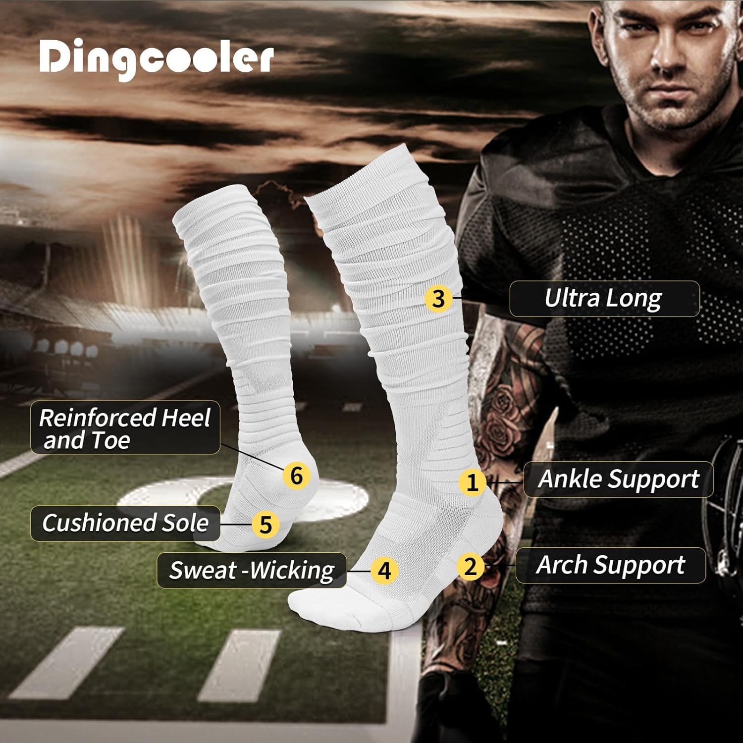 Scrunch Football Socks 2 Pack, Extra Long Padded Athletic Socks for Men & Women - Image 2