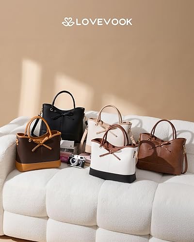 Miniatura 7 de LOVEVOOK Bolsos para mujer, bolsos de mano de cuero con cremallera, bolso cruzado con asa superior para mujer
