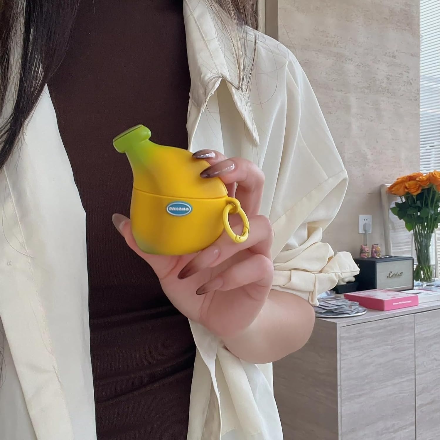 Cartoon Banana Case for AirPods Pro 1-4 & Pro 2-3, Cute Silicone Protective Cover with Keychain, for Charging Port, Fun Accessory for Women & Girls (Yellow,for AirPods 4) image 2