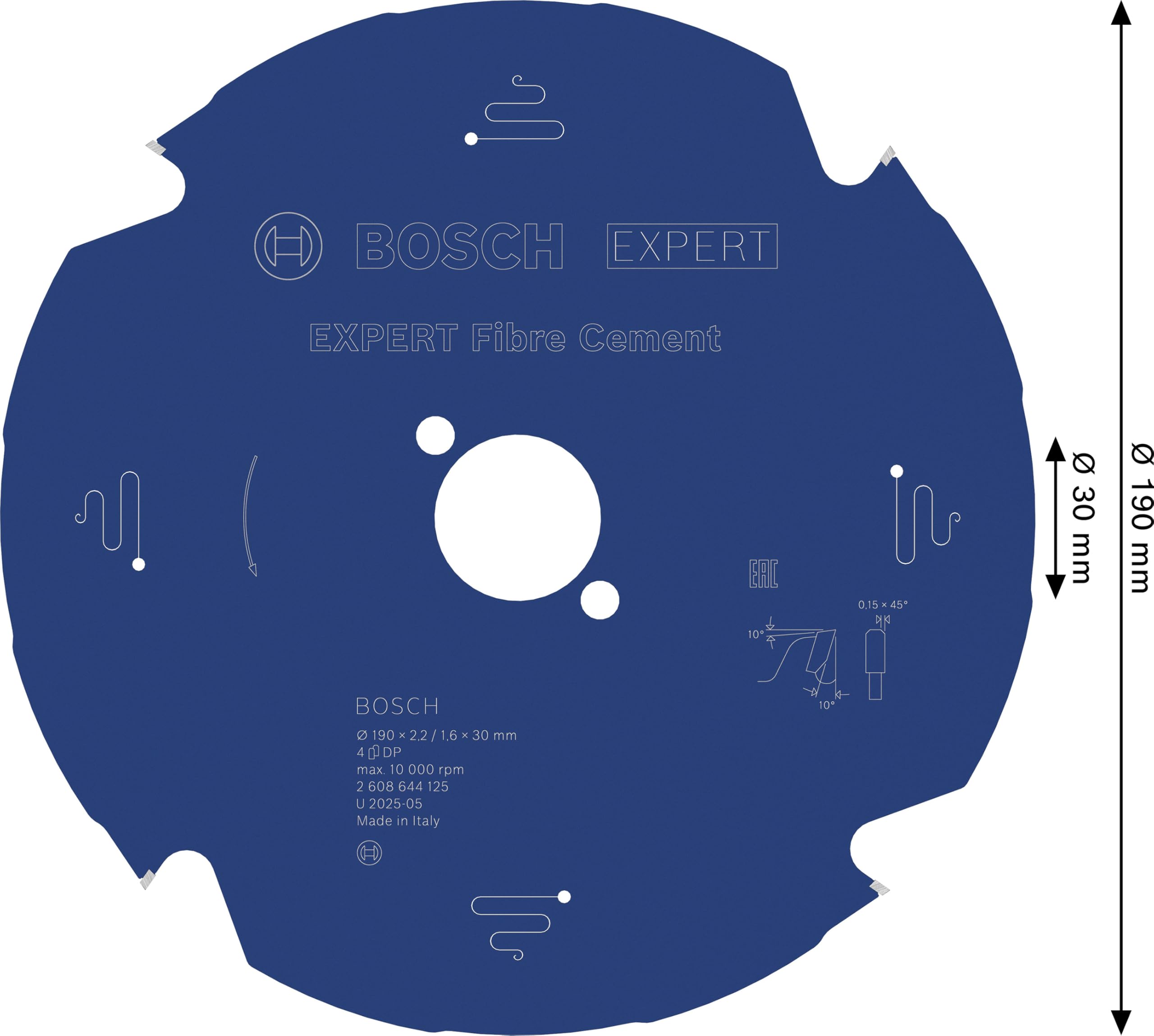 Bosch Professional Brzeszczot do piły tarczowej Expert for Fiber Cement (cement włókniny, 190 x 30 x 2,2 mm, 4 zęby, akcesoria do piły tarczowej)