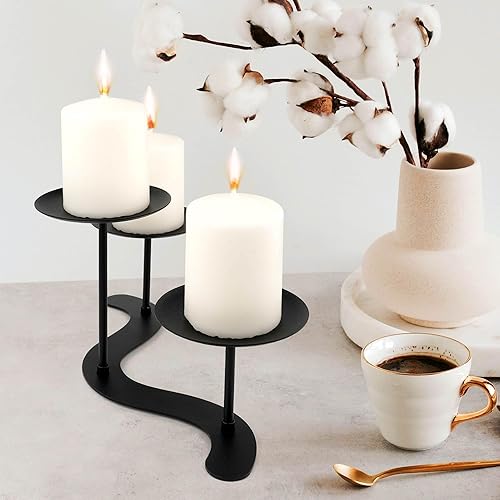 Miniatura 3 de Candelabro de hierro Chimenea Decoración de centro de mesa de candelabro de metal de 3 brazos - Soporte de vela para velas de pilar de candelabro