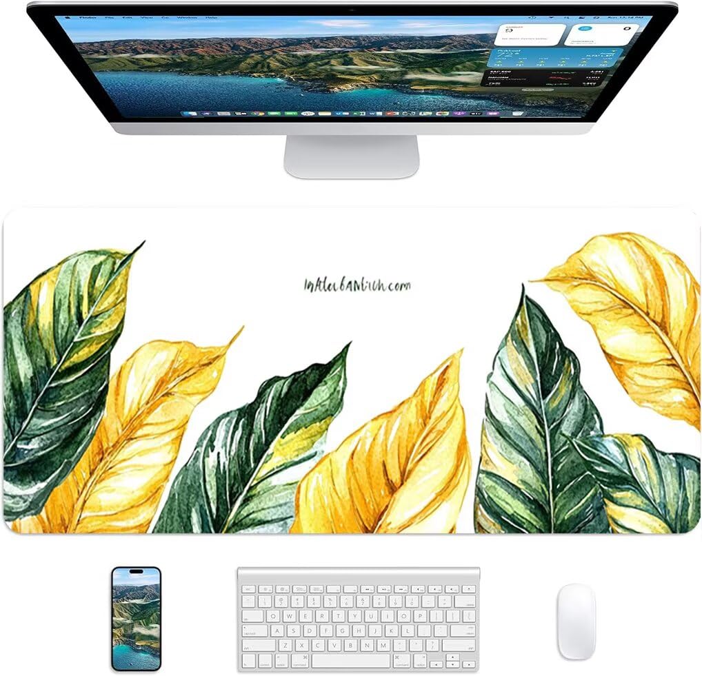 Wxuaixnn Pianta Tappetino per Mouse Gaming XXL, 160x80cm Tappetino da Scrivania, Bianco Mousepad con Bordi Cuciti per Gamer e computer portatilea, Migliora la Precisione e la velocità -10217