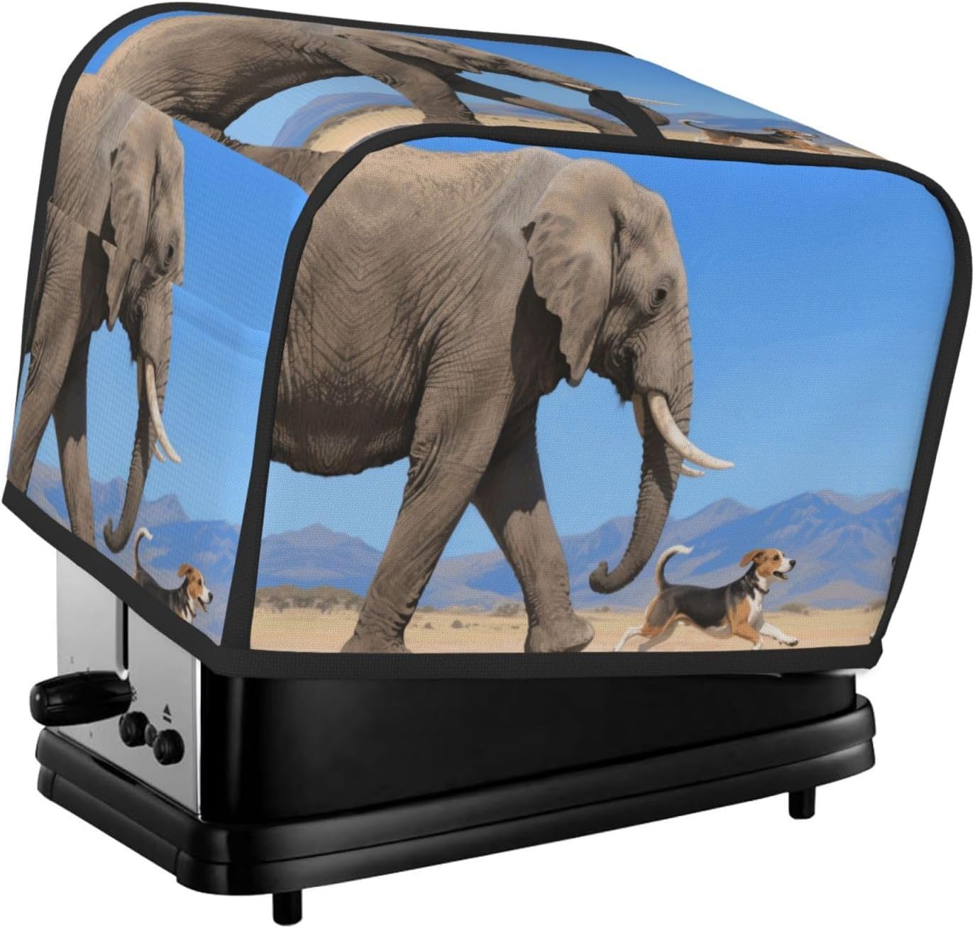 Elephants and Dogs Toaster Cover 2 Slice, Waterproof Bread Machine Covers with Pockets Universal Size Kitchen Small Appliance Cover with Handle, Dust and Fingerprint Protection