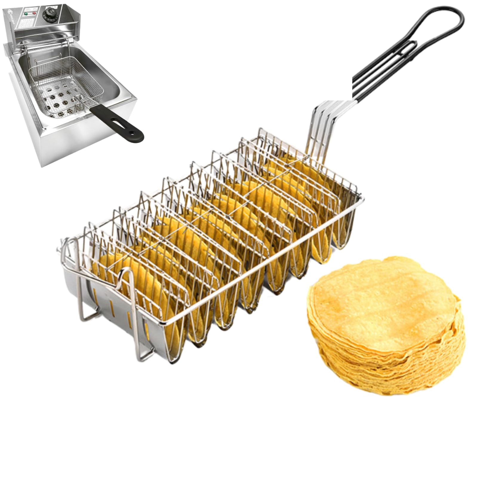 Cesta para freidora de tacos, 8 conchas, freidora profunda para tacos, cesta con forma de V, molde de concha de taco, freidora para burritos y tortillas