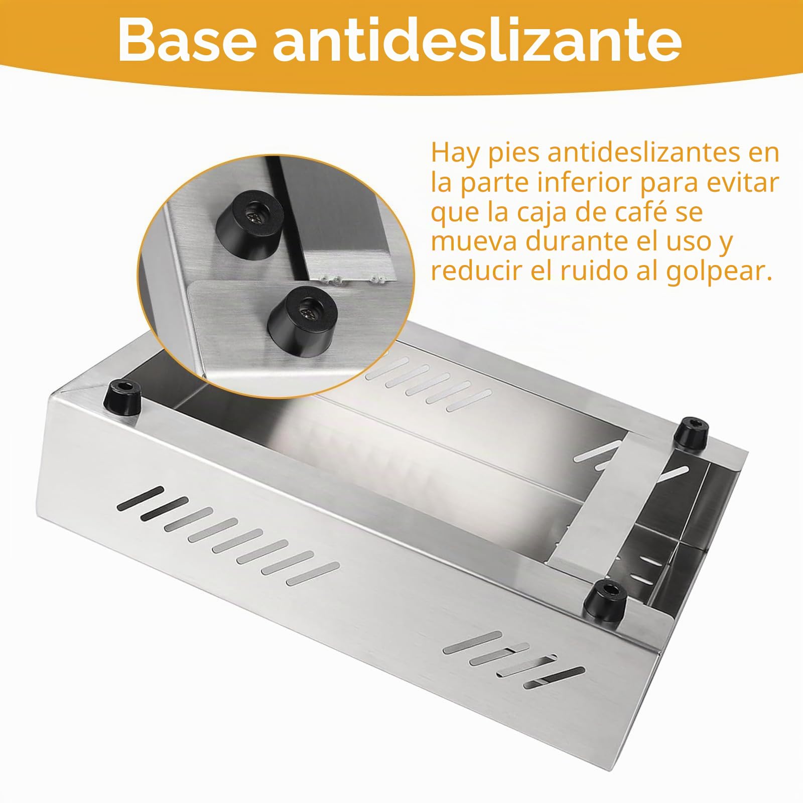 Caja Contenedor de Café,Kamanan Profesional para Posos de Café,Caja de Acero Inoxidable para Molinillo de Café Adecuado Para Todas Las Máquinas de Café Estándar (280mmx180mmx63mm)