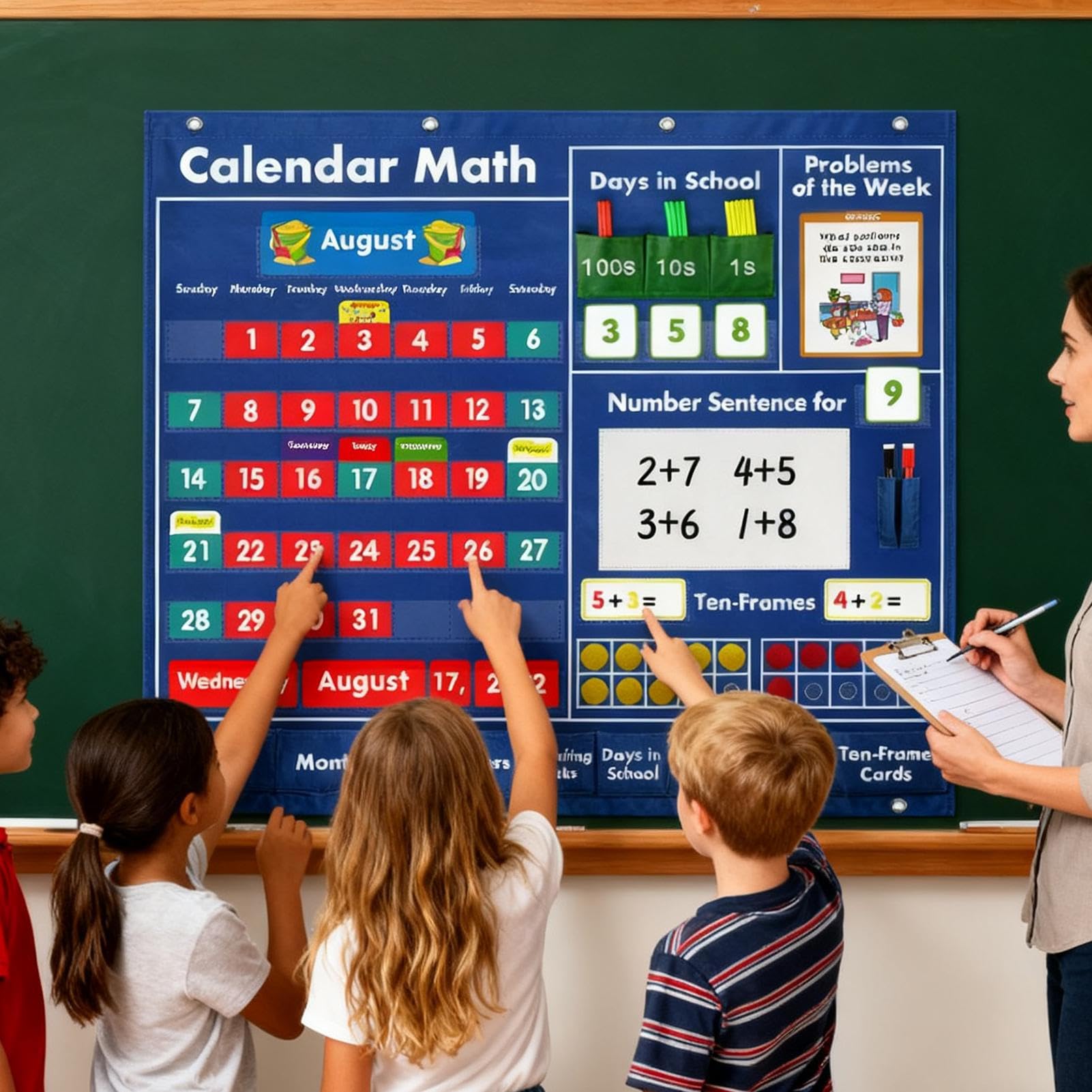 Calendario Matematico Quotidiano Attività Con Materiali Modulari | Materiali Didattici Con Tabellone A Tasche Per Bambini Ragazzi Ragazze Genitori Vacanza Aula Casa Scuola Materna Scuola