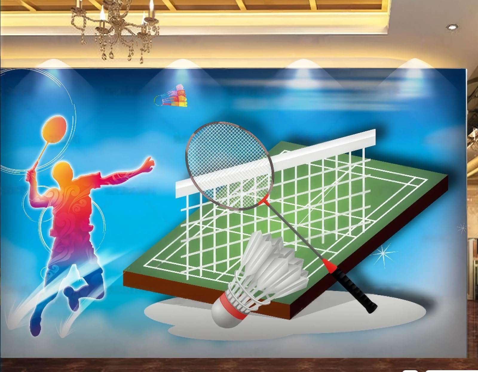 XDOUBAO Wallpaper Personalized Badminton Hall Wall Hand-Painted Fitness Sports Theme Shopping Mall Afternoon Tea Western Restaurant Background Wall Wallpaper Coffee Shop Mural,3D,150x105cm