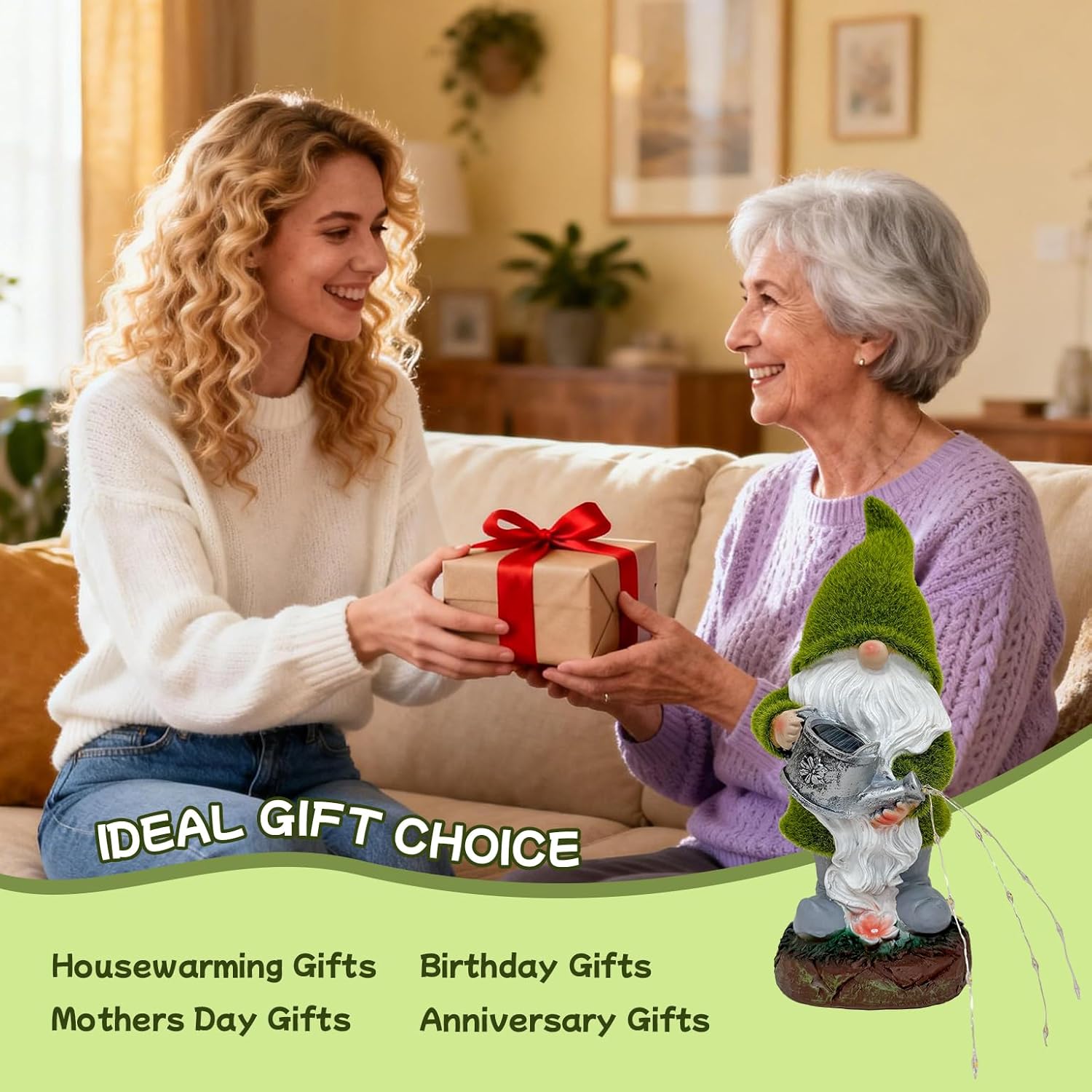 Solar Watering Gnomes Garden Statues Decor Waterproof Figurine Resin Sculpture Gift for Mom Grandma, Outdoor Decorations for Porch Patio Lawn Yard Home House Gardening Birthday Housewarming (Gnomes)