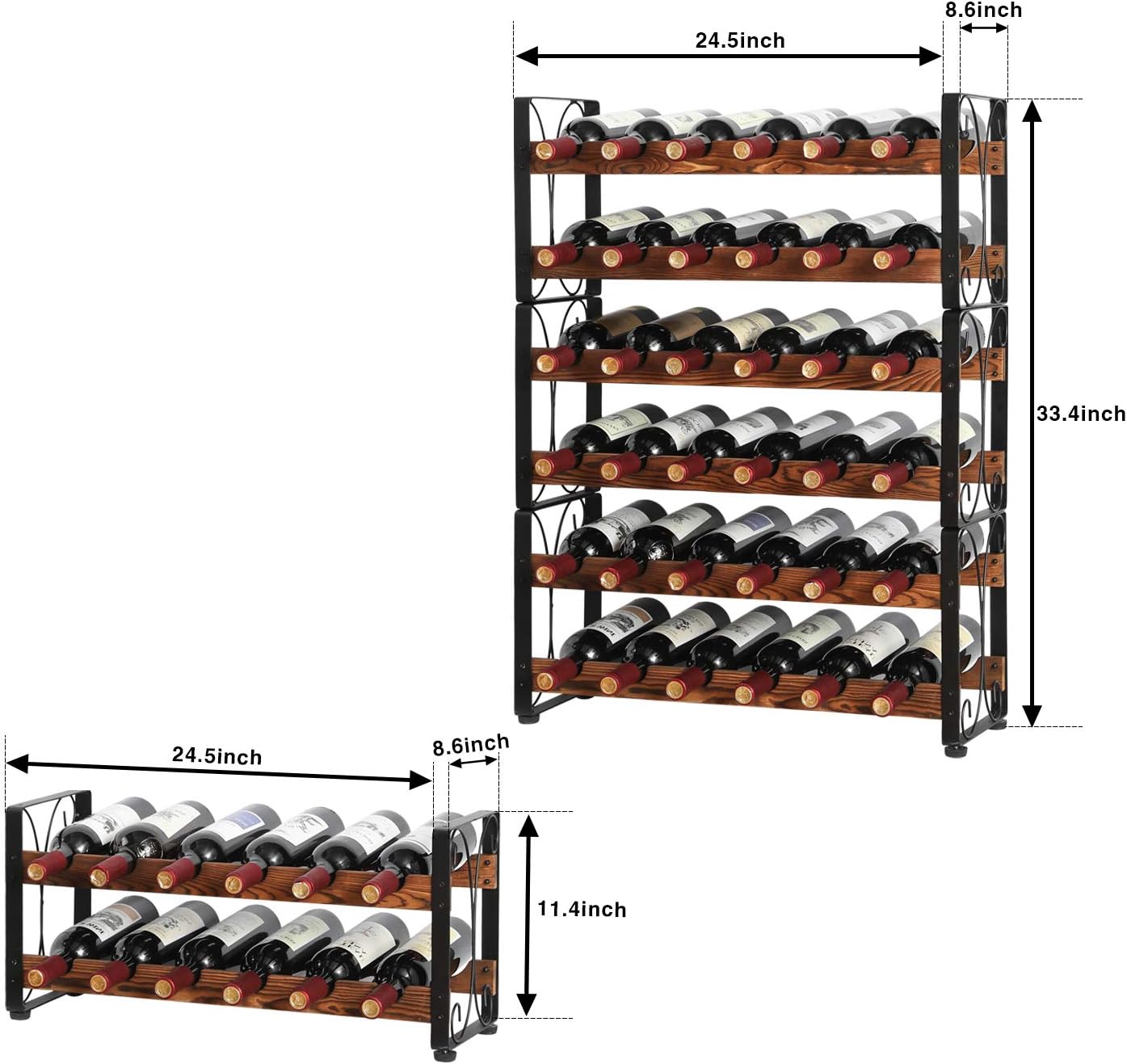 X-cosrack Stackable Rustic 36 Bottle Wine Rack, Freestanding Floor Wine Holder Stand Can Used Separate or Stacked 6 Tier Wobble-Free Wine Display Storage Shelf for Kitchen 24.5''L x 8.6''W x 33.4''H : Home & Kitchen