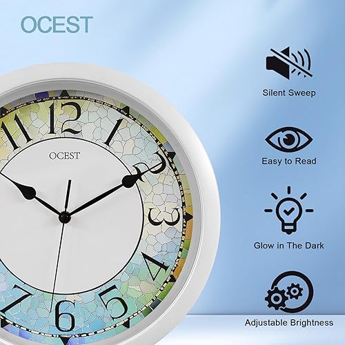 Miniatura 5 de OCEST Reloj de pared con luz nocturna de 13 pulgadas, LED de brillo silencioso y ajustable, gran pantalla fácil de leer, funciona con pilas para