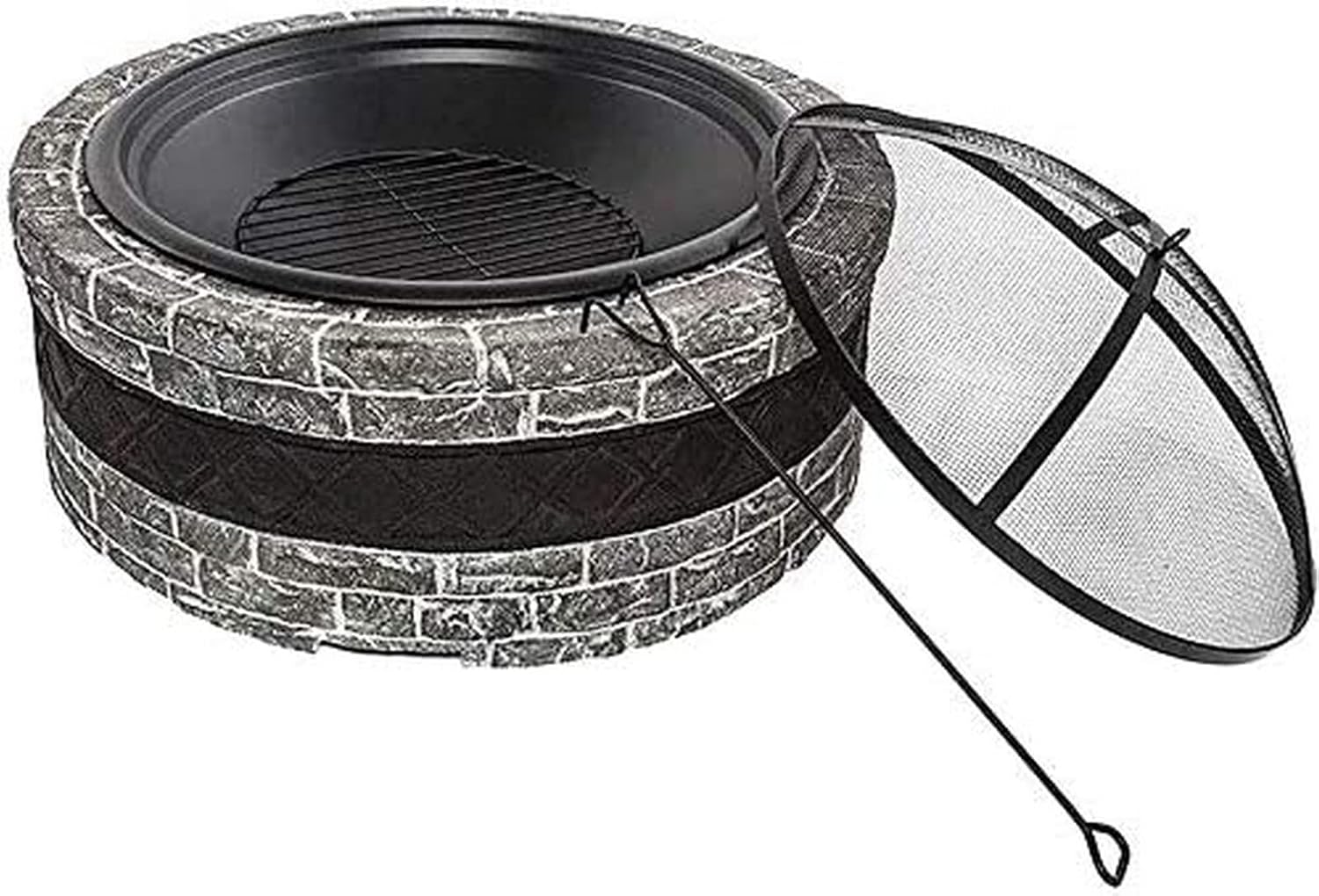 Garden Fire Pit Portable Grill Barbecue Rack Fire Pit Outdoor Wood Burning Round 34" for Garden Patio Backyards Wood Burning Stove Pit Bowl Cast Iron with Cover BBQ Cooking for Camping, A