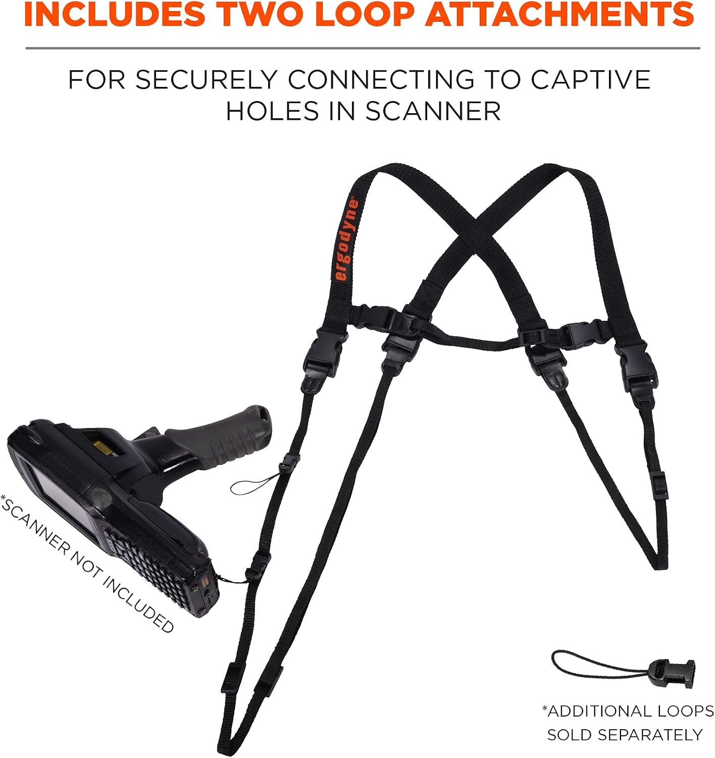 Ergodyne Squids 3132 Barcode Scanner Harness, Tethering Lanyard for Bar Code Scanners and Mobile Computers Extra Large