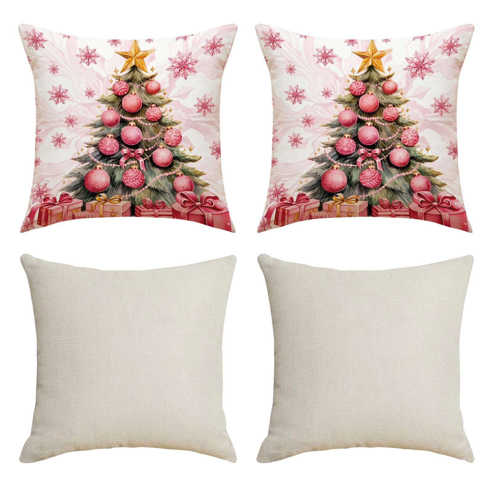 Tsophreniq 4Pieces Christmas Themed Linen Pillowcases with Reindeers Pattern for Sofa and Bedroom Decoration 45x45cm Reindeers Pattern Pillows