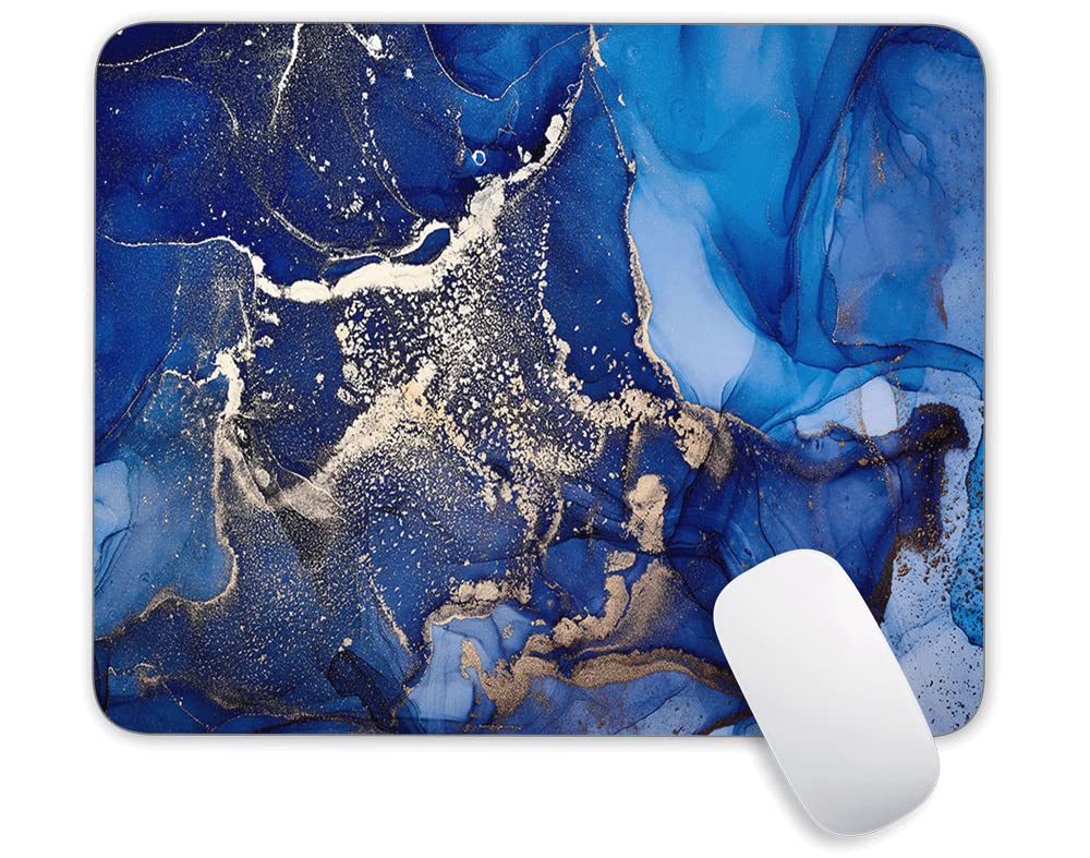 Blue Gold Marble Mouse Pad, Gaming Mouse Mat with Custom Design, Square Waterproof Mouse Pad Non-Slip Rubber Base MousePads for Office Home Laptop