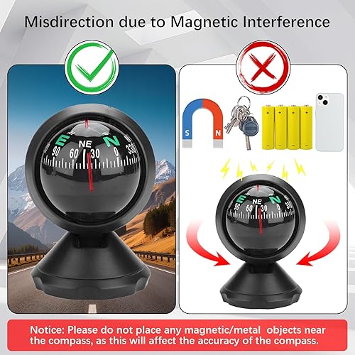 Miniatura 5 de Black Adjustable Ball Night Vision Compass Boat Compass Dash Mount, Adjustable Dash Car Compass for Car Marine Boat Ship
