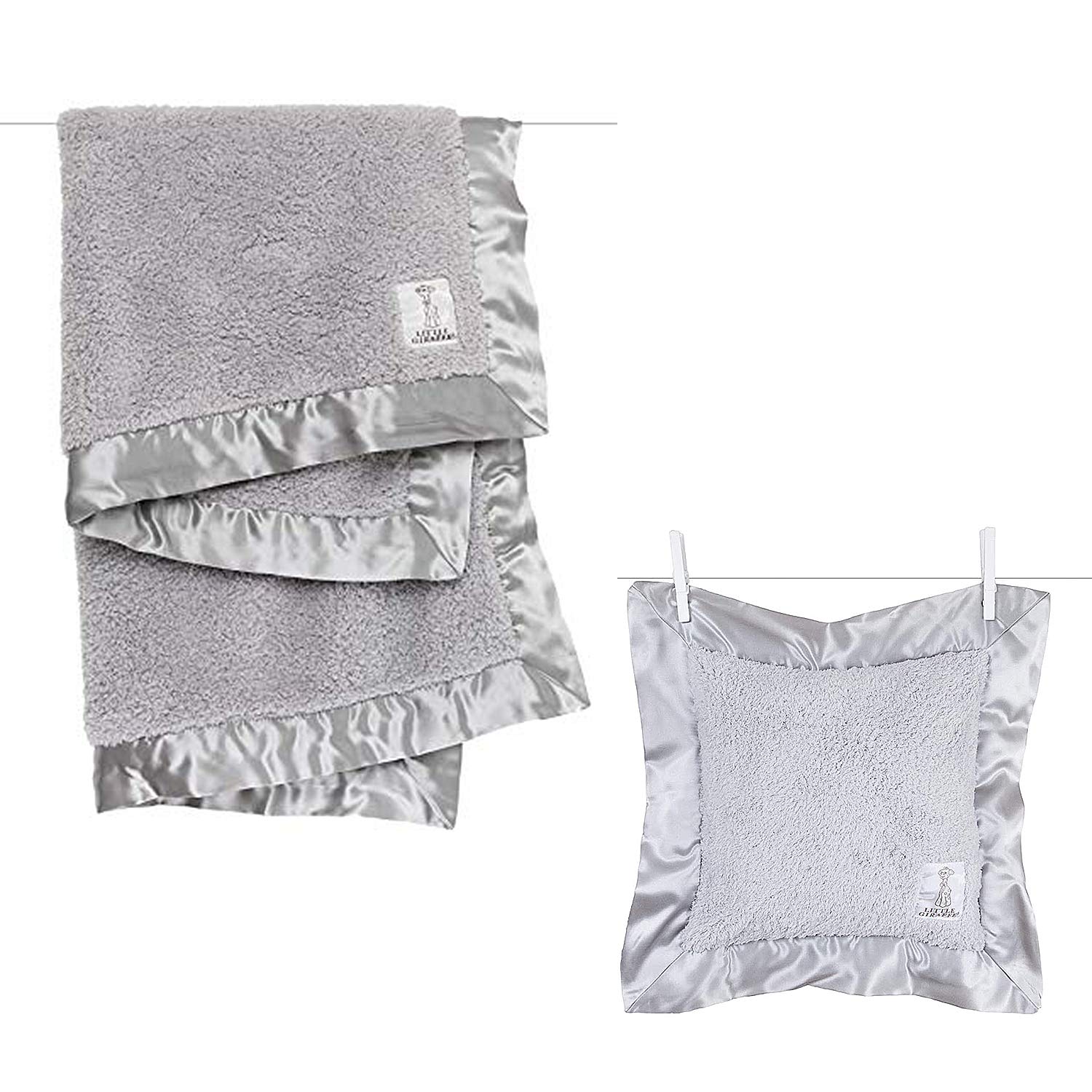 Little Giraffe Baby Gift Set - Chenille Stroller Blanket & Pillow (Silver)