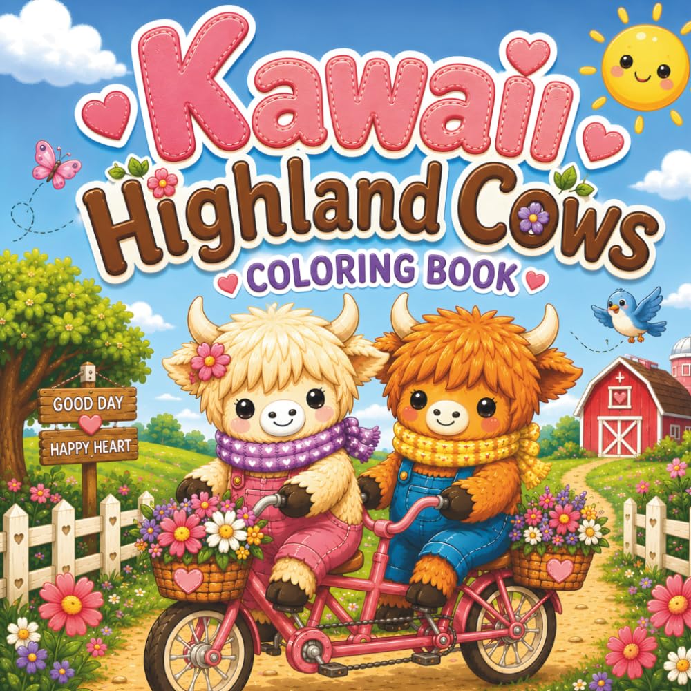 KAWAII HIGHLAND COWS COLORING BOOK: A Cute and Relaxing Coloring Journey with Kawaii Cows