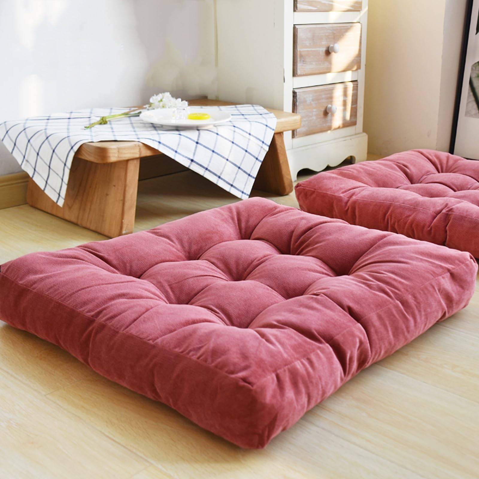 Coussin de sol tatami rouge carré pour chaise et méditation