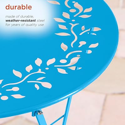 Alpine Corporation 3-Piece Bistro Set with Folding Table and 2 Chairs, Durable Steel Indoor/Outdoor Patio Furniture, Compact Seating, Blue