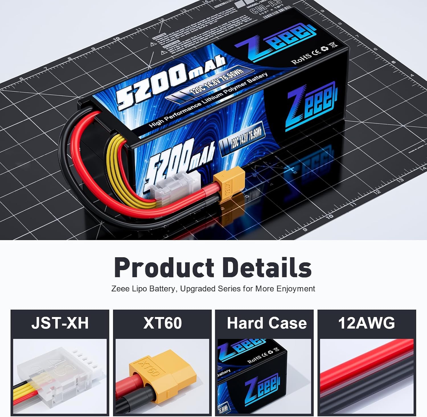 Zeee 4S Lipo 5200mAh 14,8V 120C RC-Akku Hartschalen mit XT60 Stecker(2 STK) | RC Batterie für RC-Autos LKWs RC-Buggys Truggys Racing-Crawler Monster-RC-Hobbymodelle im Maßstab 1/10