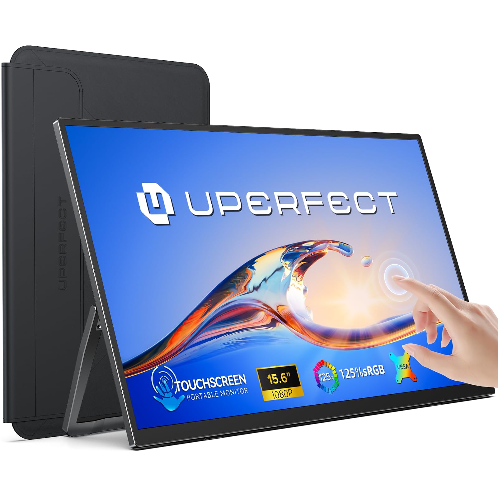 UPERFECT Monitor portátil Táctil 15,6" Ultradelgado 125% sRGB 2000:1 1080P | Pantalla Portatil USB C Display FHD Segundo Monitor para Laptop/PC/Teléfono/Game Console, Soporte VESA