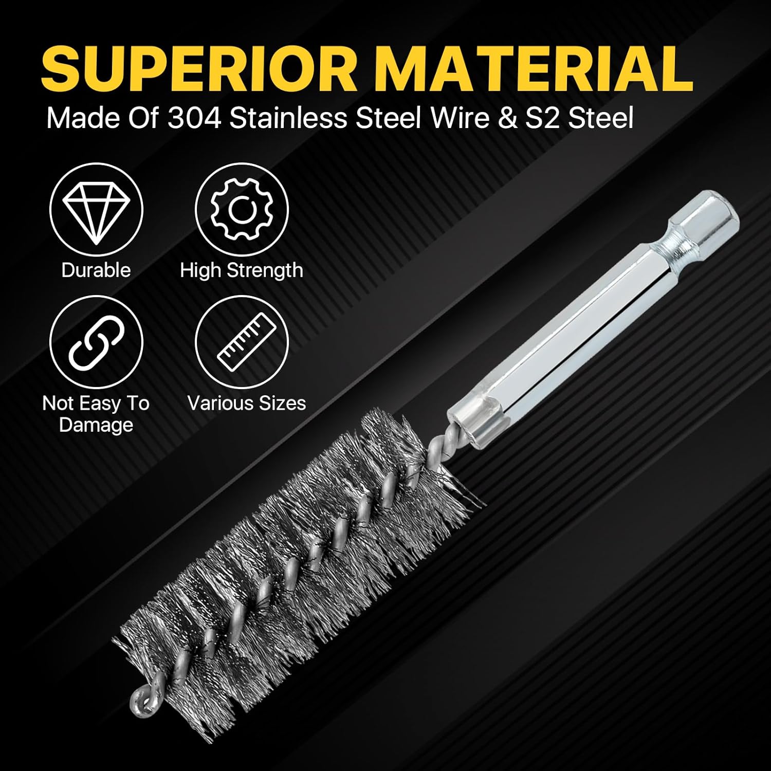 24pcs Stainless Steel Bore Brush, Twisted Wire Cleaning Brush, Wire Drill Brush with 1/4 Inch Hex Shank Handle, 4 Inch Abrasive Wire Bore Brush for Power Drill Cleaning,8,10,12,15,17,19 mm