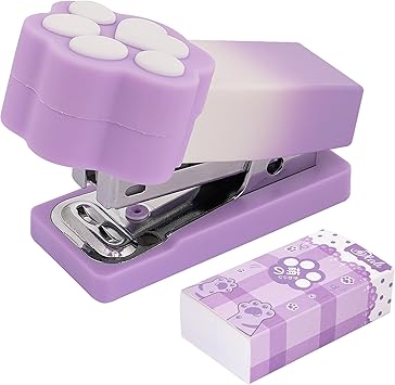 Cat Claw Design Mini Stapler, Purple Gradient Desktop Stapler with Staples, 2-15 Sheets Capacity, Small Cute Stapler for Desk, Gift for Student or Office Use Purple
