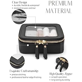 Mini Clear Black Makeup Bag - Cute Square Cosmetic Pouch for Travel with Zipper - For Women & Girls