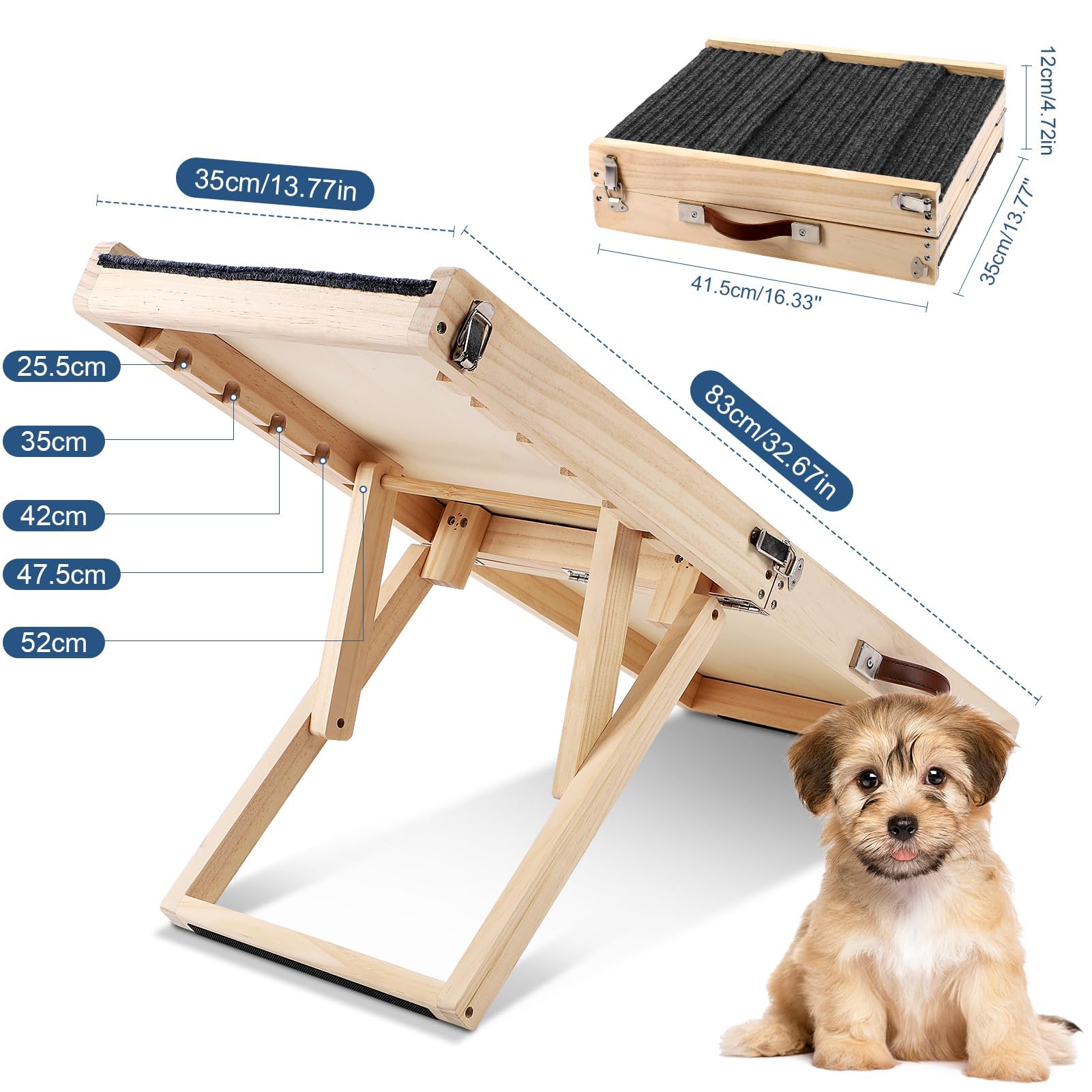 Rampa para perros pequeños, rampa para perros para cama, rampas plegables para mascotas de 11 pulgadas de ancho para que los perros pequeños se suban al sofá del automóvil, ajustable de 10 a 19 a 32