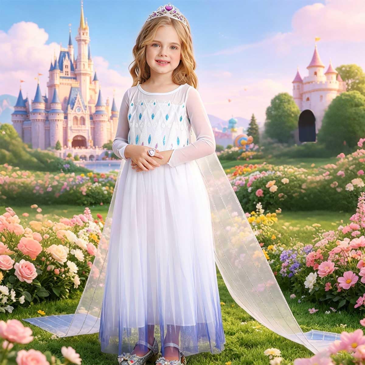 iTVTi Girls Princess Costumes Halloween Carnival Cosplay Birthday Party Dress White