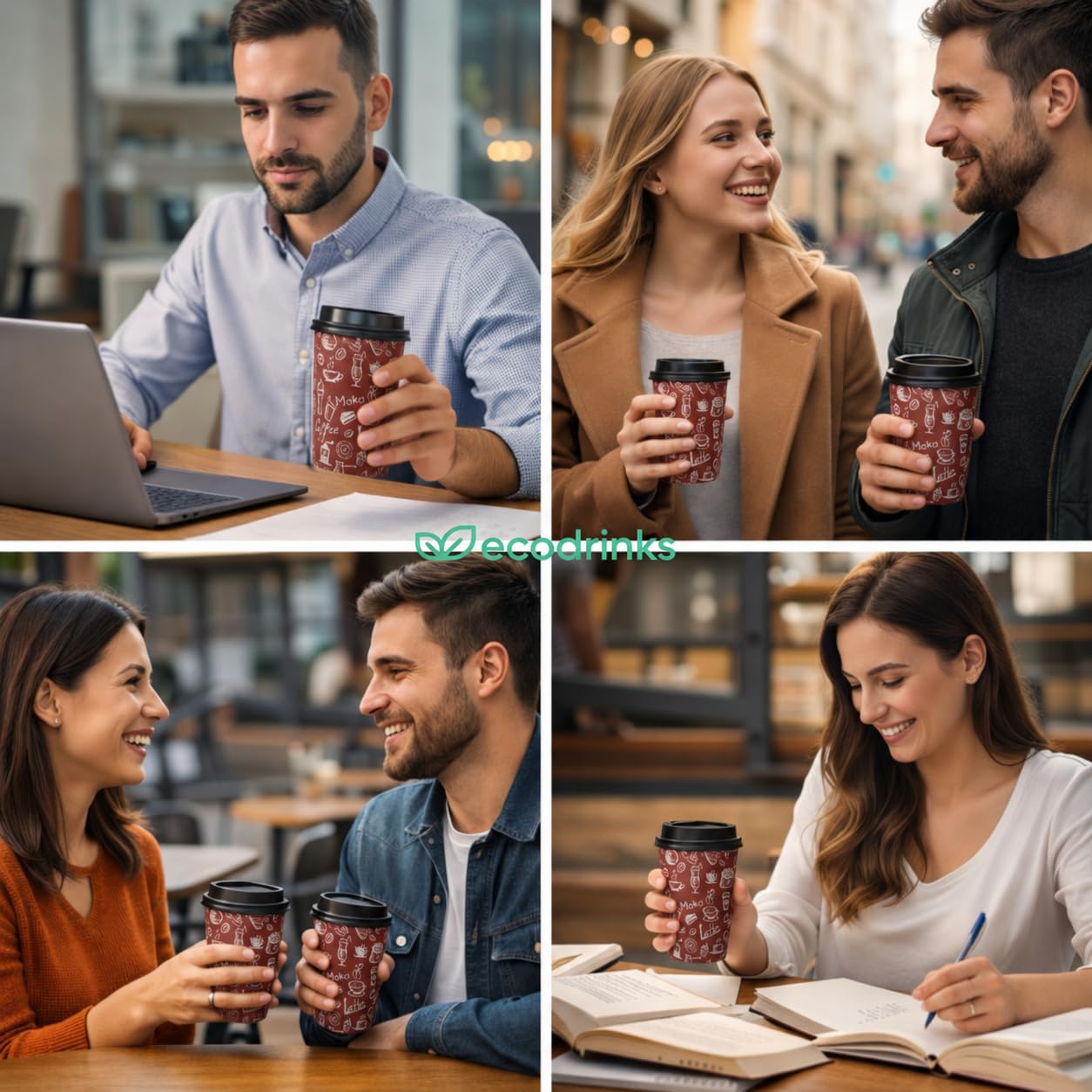 200 Bicchieri di Carta con Coperchio da 240ml - Ideali per Cappuccino, Tè, Caffè - Biodegradabile e Resistenti - Per Bar, Ufficio e Asporto - Design Elegante