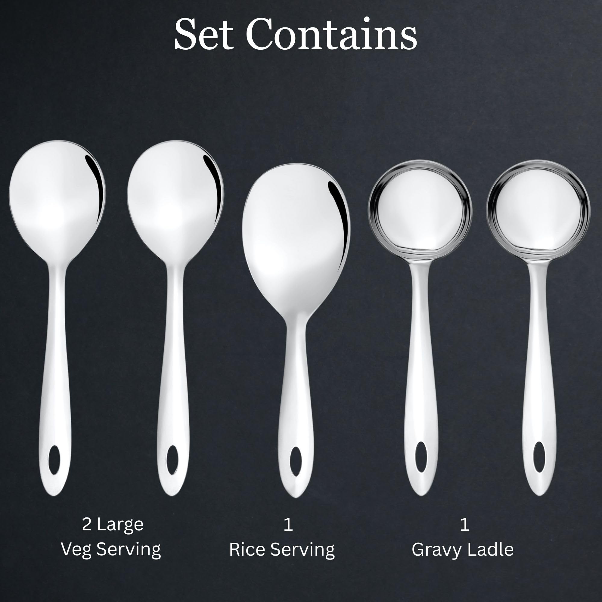 Montavo Stainless Steel Serving Spoon Set - 5 Piece -3