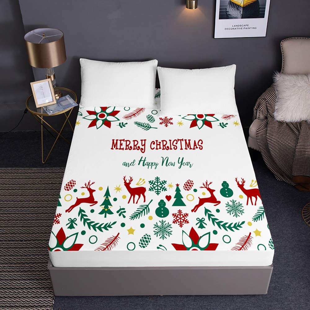 Protection de matelas 30cm et drap housse microfibre Noël Blanc 140x200 cm