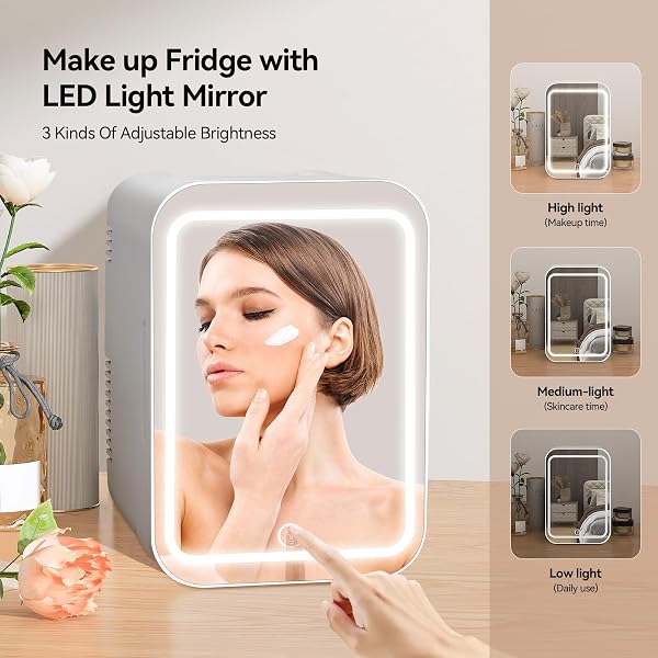 eklipt - Mini Fridge with Dimmable LED Mirror (4 Liter/6 Can), AC/DC Portable Beauty Fridge, for Refrigerating Makeup, Skincare and Food, Bedroom, Office and Car, White - 4