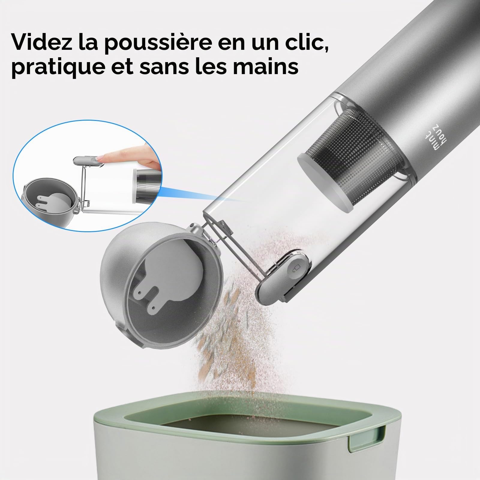 Minthouz Aspirateur Voiture, 17000PA Portable Mini Aspirateur a Main,Multifonctions pour La Maison, La Voiture, Le Bureau