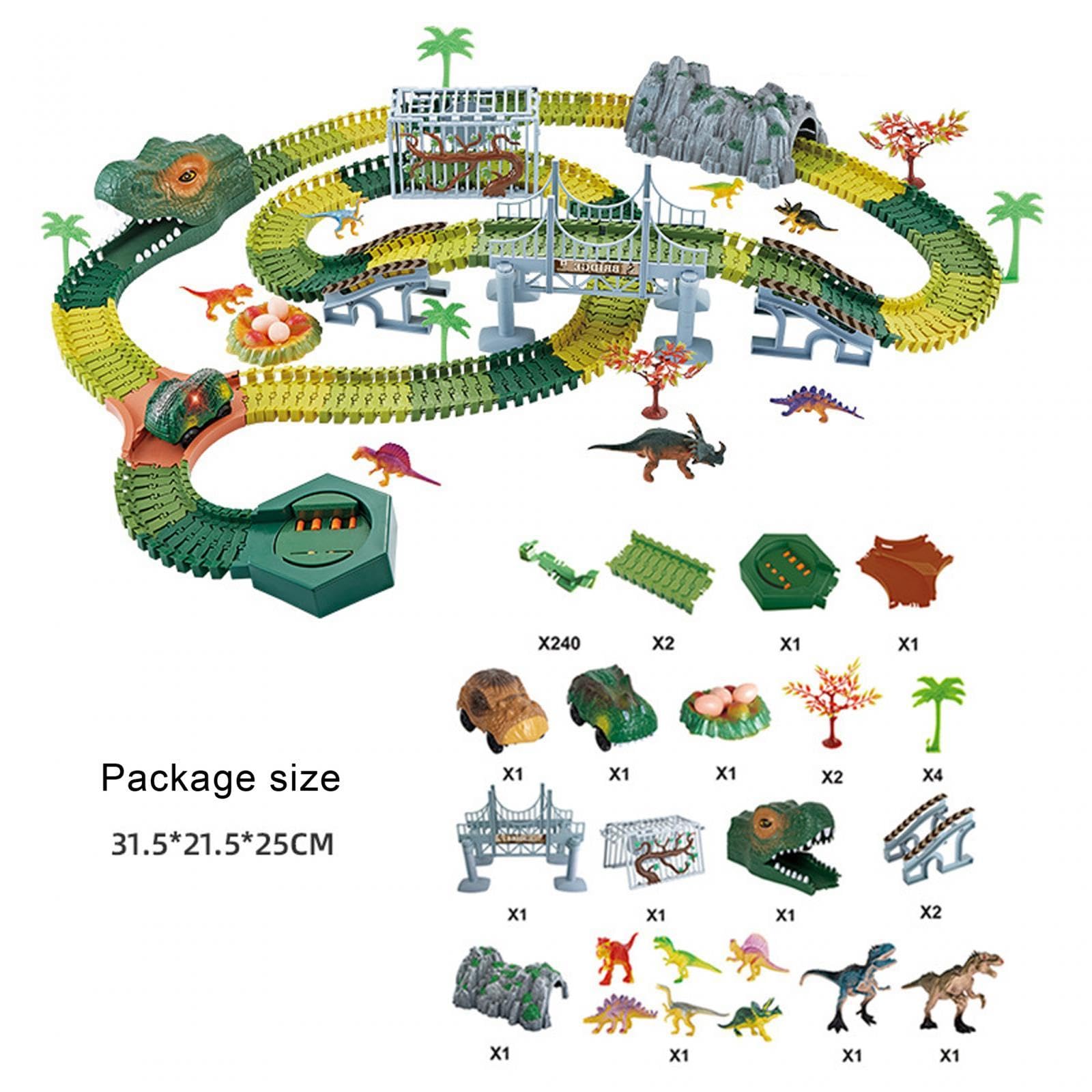 Dinosaurier Spielzeug für Jungen Und Mädchen Ab 3 Jahren, Flexible Dinosaurier Rennwagen für Kinder, 240 Dinosaurierspur