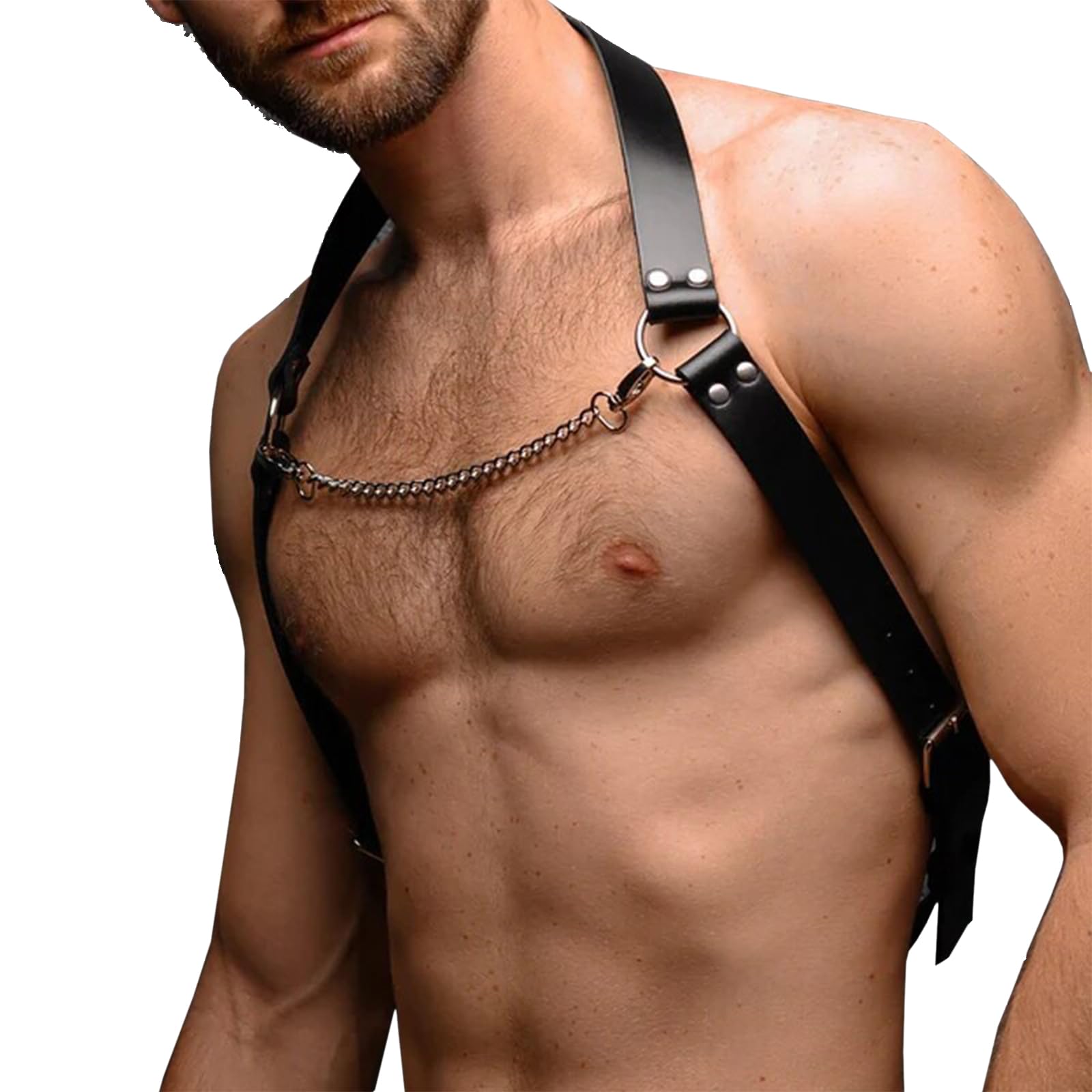 YJZQ Harnais de Corps Homme Ensemble Hairnais de Poitrine et épaules avec String Set sous vêtement Culotte et Chaîne de poitrine en PU Ceinture Punk pour Costume de Club