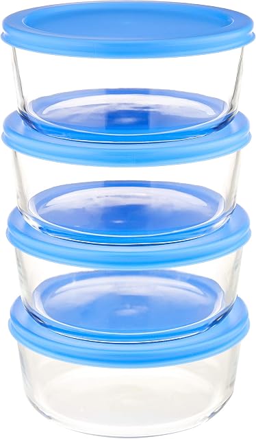 Amazon Basics Glass Food Storage, 850 ml, 8-Piece Set, 4 Containers and 4 BPA-Free Lids
