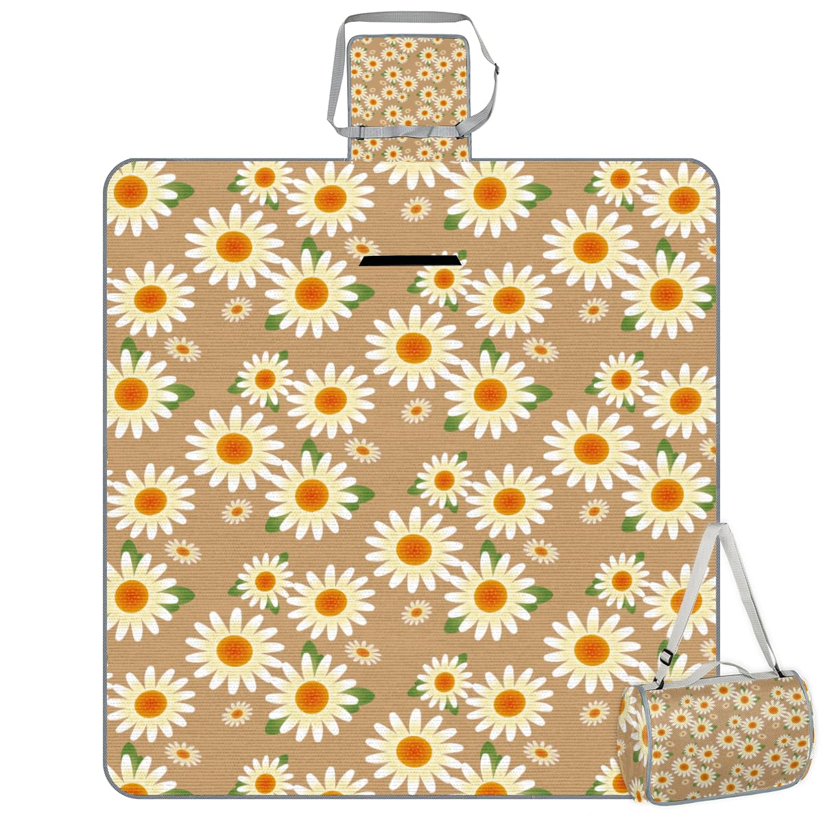 Shimoshe Picnic Blankets 57”x 59”, Cartoon Daisies Waterproof Sandproof Picnic Mat Lightweight Foldable Beach Blanket for Camping Park Grass Beach Outdoor Blanket