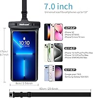 Vista 5 de Funda universal impermeable para teléfono con cordón para teléfono celular IP8X buceo al aire libre playa flotante bajo el agua hasta 7.0 pulgadas