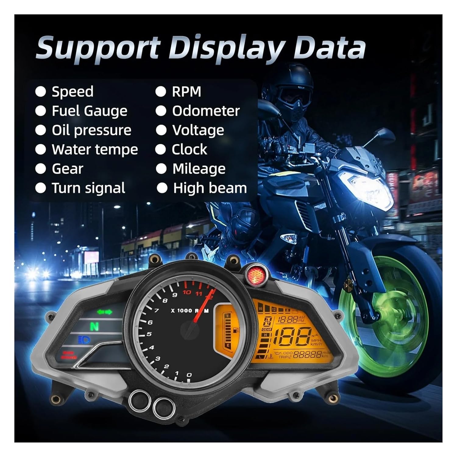 Motorcycle Speedometer Tachometer Motorcycle Speedometer Tachometer Oil Level Water Temperature Oil Press Voltage Odometer Meter Motor Electronic for Bajaj 200NS
