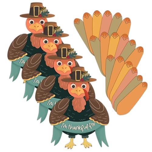 Honeyplum Thankful Turkey Thanksgiving Craft for Kids, 4 Pack |